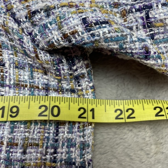 Nanette Lepore Nora‎ Boucle Jacket Womens L Blue Metallic Tweed Pearl Buttons - Picture 10 of 11